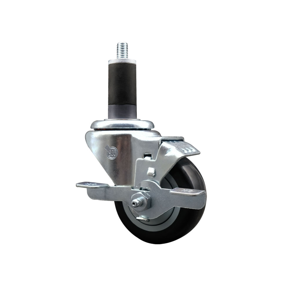 Stainless Steel Polyurethane Expanding Stem Swivel Caster with 3 Inch Black Wheel and 1-1/4" Stem & Top Locking Brake - 300 lbs. Capacity Per Caster - Service Caster Brand — photo 1