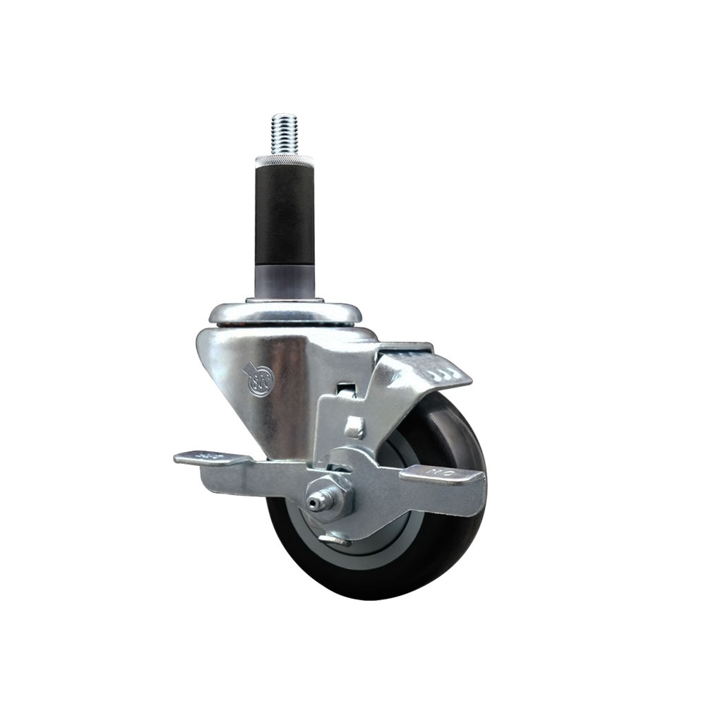 Stainless Steel Polyurethane Expanding Stem Swivel Caster with 3 Inch Black Wheel and 1-1/8" Stem & Top Locking Brake - 300 lbs. Capacity Per Caster - Service Caster Brand — photo 1