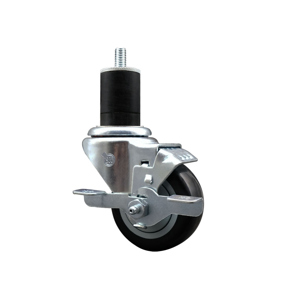 Stainless Steel Polyurethane Expanding Stem Swivel Caster with 3 Inch Black Wheel and 1-3/4" Stem & Top Locking Brake - 300 lbs. Capacity Per Caster - Service Caster Brand — photo 1