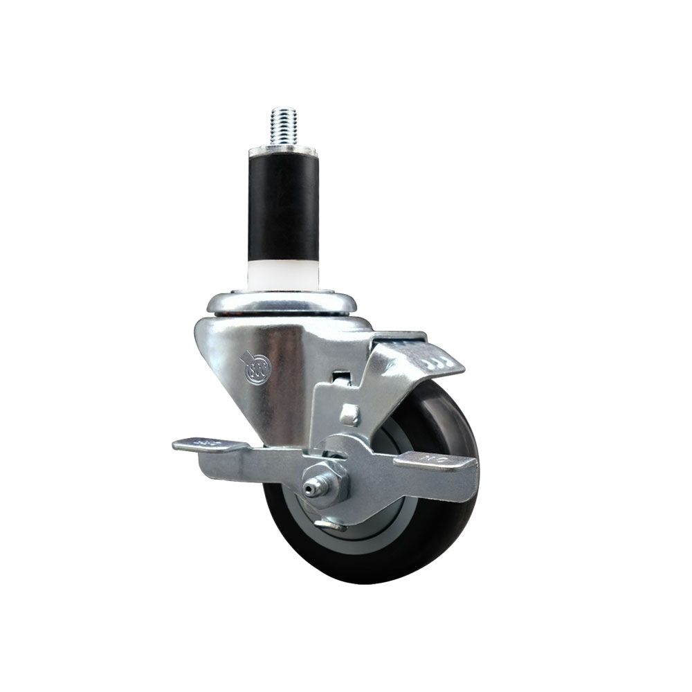 Polyurethane Expanding Stem Swivel Caster with 3 Inch Black Wheel and 1-3/8" Stem & Top Locking Brake - 300 lbs. Capacity Per Caster - Service Caster Brand — photo 1
