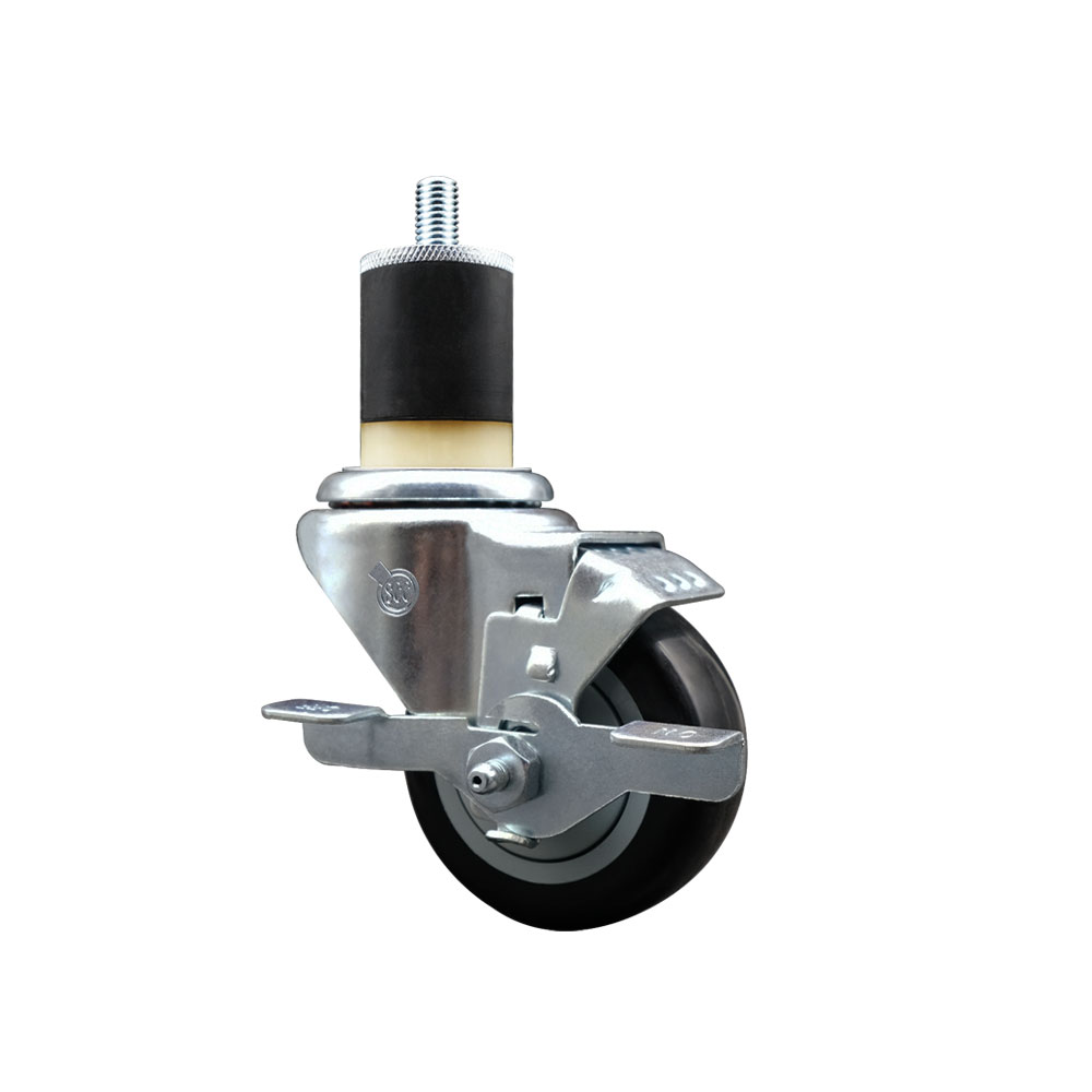 Stainless Steel Polyurethane Expanding Stem Swivel Caster with 3 Inch Black Wheel and 1-7/8" Stem & Top Locking Brake - 300 lbs. Capacity Per Caster - Service Caster Brand — photo 1