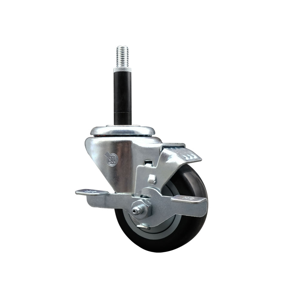 Polyurethane Expanding Stem Swivel Caster with 3 Inch Black Wheel and 3/4" Stem & Top Locking Brake - 300 lbs. Capacity Per Caster - Service Caster Brand — photo 1