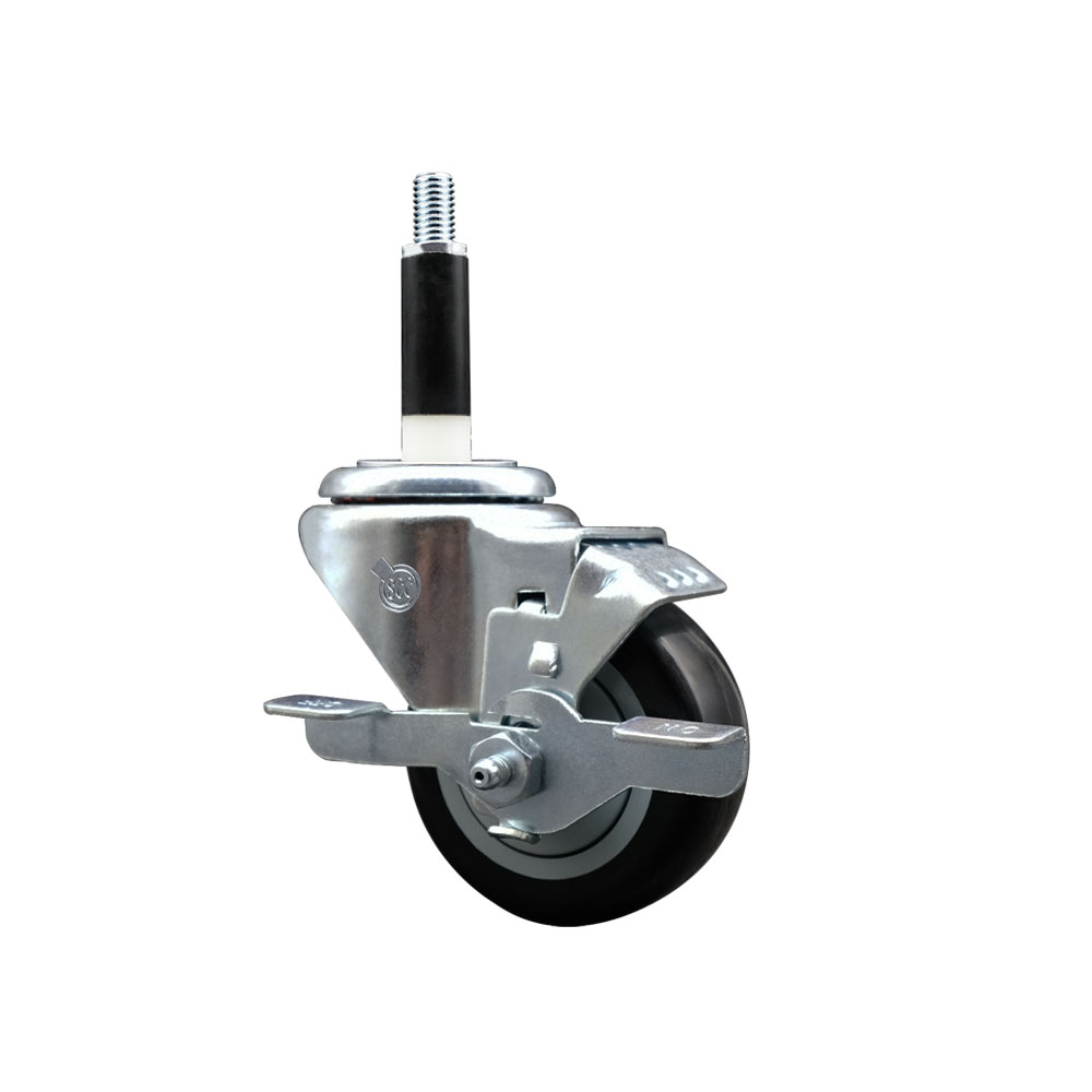 Stainless Steel Polyurethane Expanding Stem Swivel Caster with 3 Inch Black Wheel and 7/8" Stem & Top Locking Brake - 300 lbs. Capacity Per Caster - Service Caster Brand — photo 1