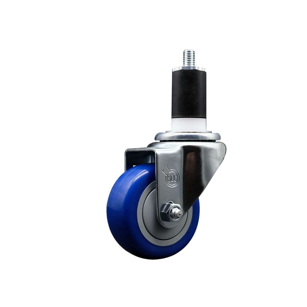 Stainless Steel Polyurethane Expanding Stem Swivel Caster with 3 Inch Blue Wheel and 1-1/2" Stem - 300 lbs. Capacity Per Caster - Service Caster Brand — photo 1