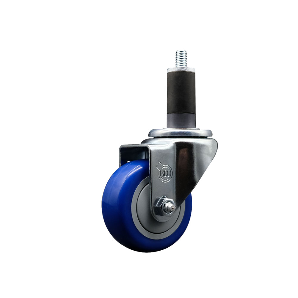 Polyurethane Expanding Stem Swivel Caster with 3 Inch Blue Wheel and 1-1/4" Stem - 300 lbs. Capacity Per Caster - Service Caster Brand — photo 1