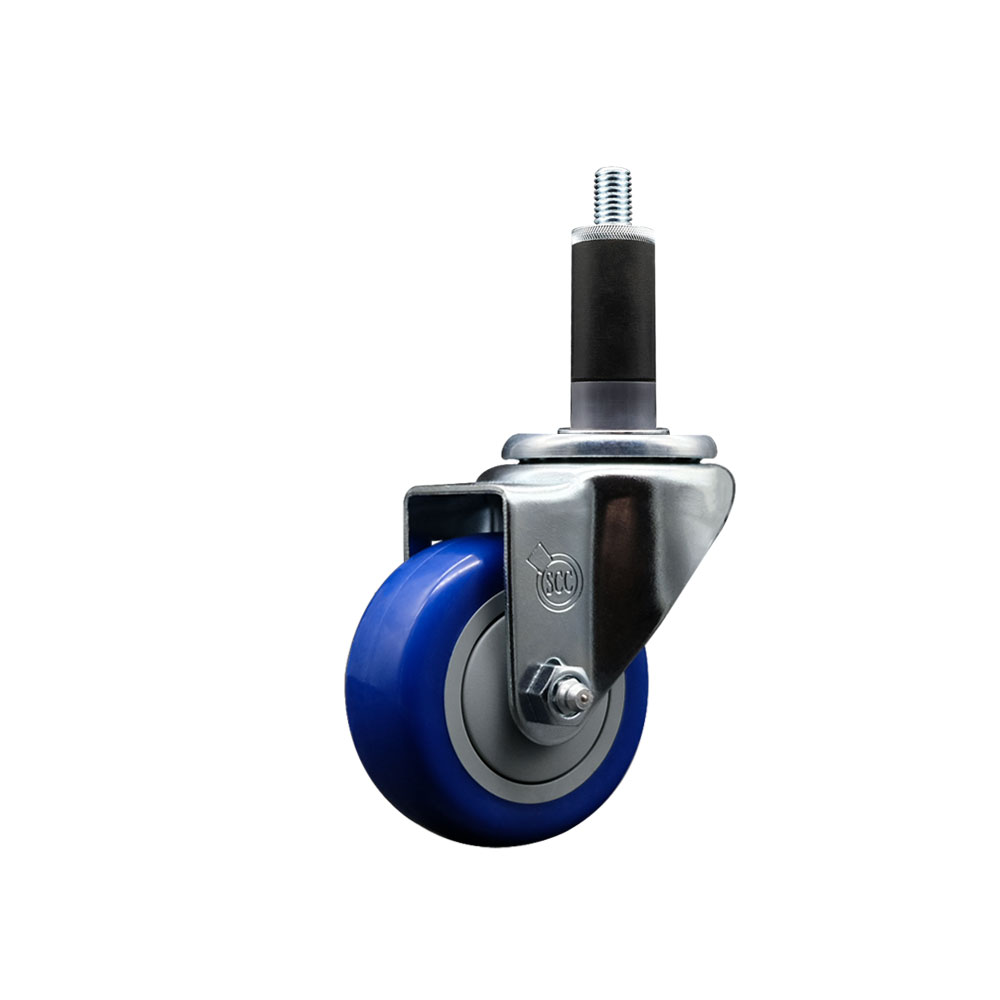 Polyurethane Expanding Stem Swivel Caster with 3 Inch Blue Wheel and 1-1/8" Stem - 300 lbs. Capacity Per Caster - Service Caster Brand — photo 1