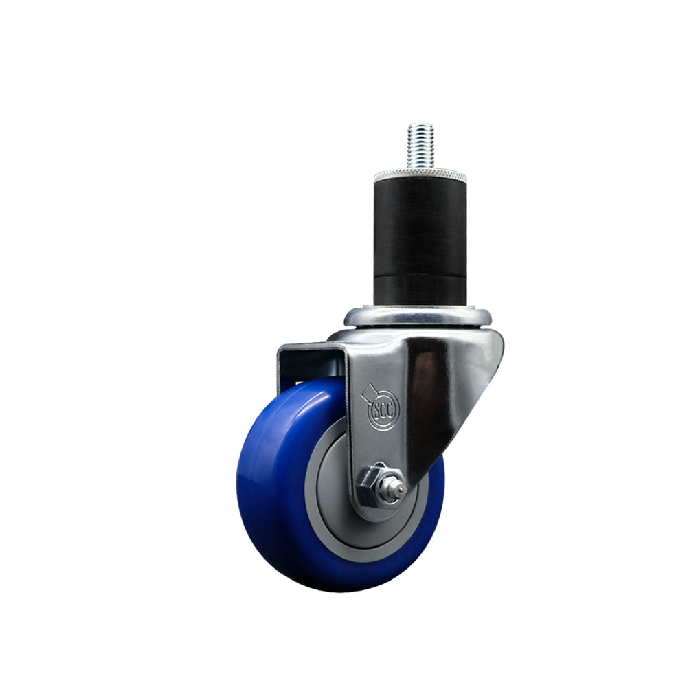 Stainless Steel Polyurethane Expanding Stem Swivel Caster with 3 Inch Blue Wheel and 1-3/4" Stem - 300 lbs. Capacity Per Caster - Service Caster Brand — photo 1
