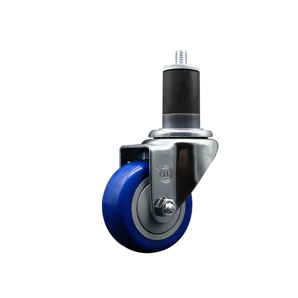 Stainless Steel Polyurethane Expanding Stem Swivel Caster with 3 Inch Blue Wheel and 1-5/8" Stem - 300 lbs. Capacity Per Caster - Service Caster Brand — photo 1