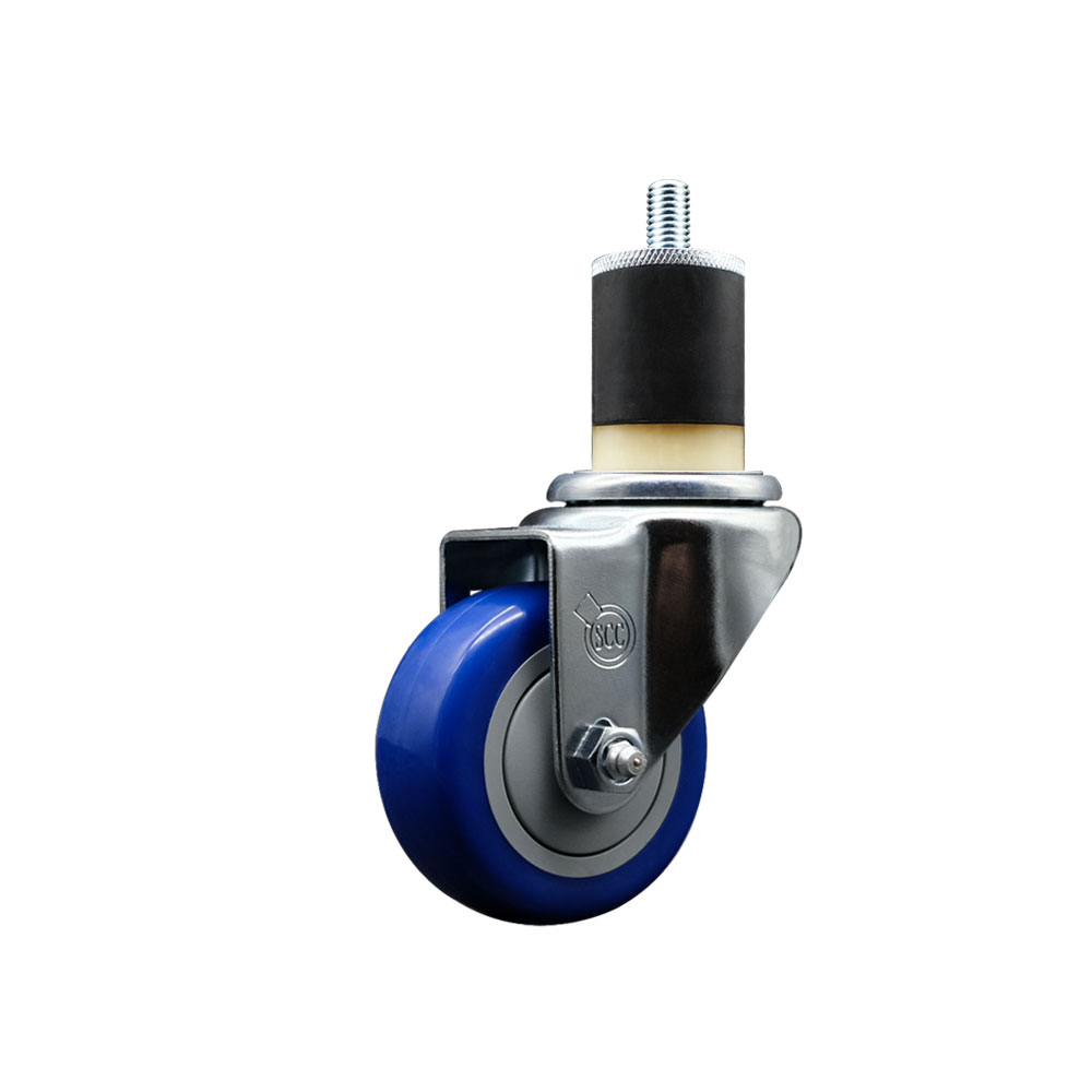 Stainless Steel Polyurethane Expanding Stem Swivel Caster with 3 Inch Blue Wheel and 1-7/8" Stem - 300 lbs. Capacity Per Caster - Service Caster Brand — photo 1