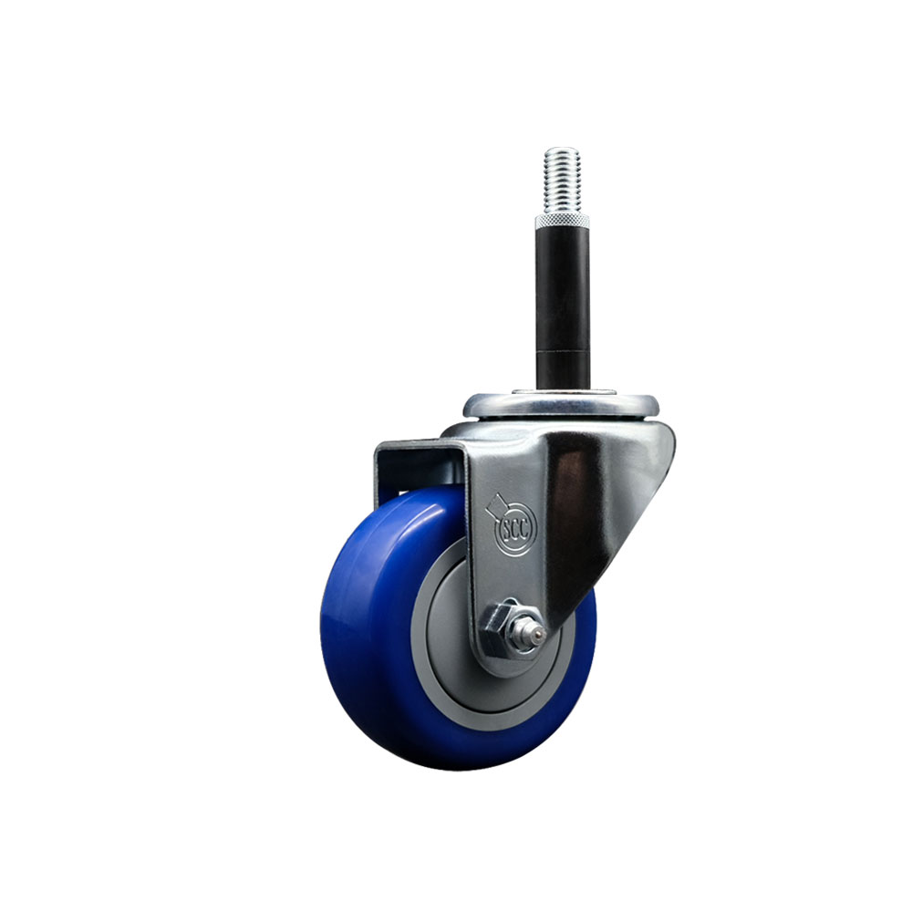 Stainless Steel Polyurethane Expanding Stem Swivel Caster with 3 Inch Blue Wheel and 3/4" Stem - 300 lbs. Capacity Per Caster - Service Caster Brand — photo 1