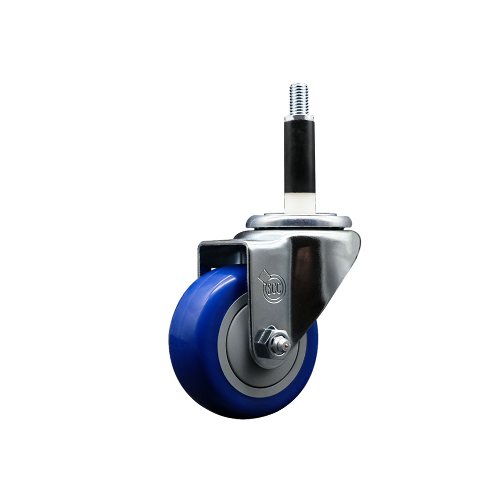 Stainless Steel Polyurethane Expanding Stem Swivel Caster with 3 Inch Blue Wheel and 7/8" Stem - 300 lbs. Capacity Per Caster - Service Caster Brand — photo 1