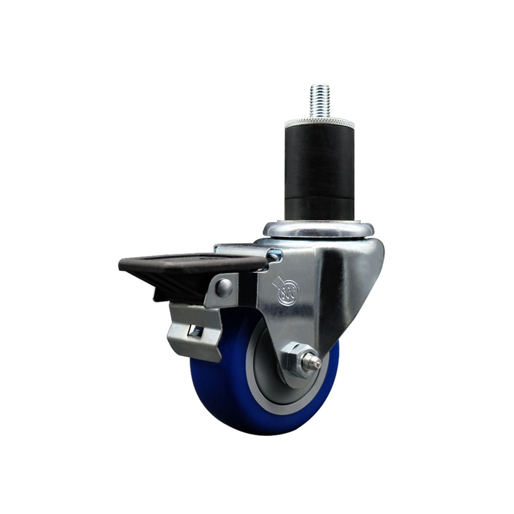 Polyurethane Expanding Stem Swivel Caster with 3 Inch Blue Wheel and 1-3/4" Stem & Posi Locking Brake - 300 lbs. Capacity Per Caster - Service Caster Brand — photo 1