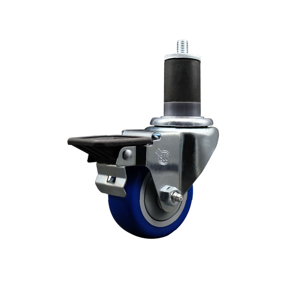 Polyurethane Expanding Stem Swivel Caster with 3 Inch Blue Wheel and 1-5/8" Stem & Posi Locking Brake - 300 lbs. Capacity Per Caster - Service Caster Brand — photo 1
