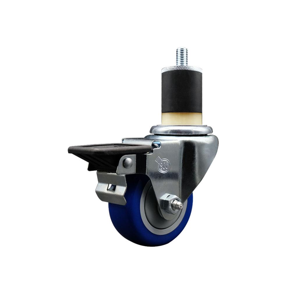 Polyurethane Expanding Stem Swivel Caster with 3 Inch Blue Wheel and 1-7/8" Stem & Posi Locking Brake - 300 lbs. Capacity Per Caster - Service Caster Brand — photo 1