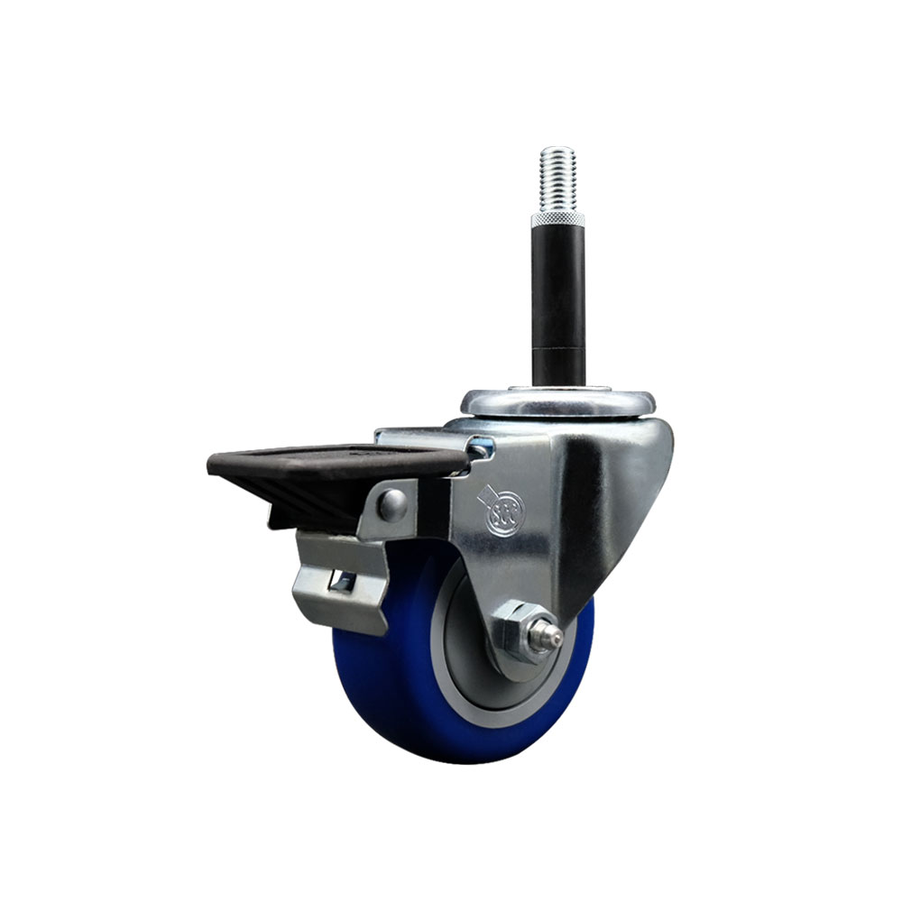 Polyurethane Expanding Stem Swivel Caster with 3 Inch Blue Wheel and 3/4" Stem & Posi Locking Brake - 300 lbs. Capacity Per Caster - Service Caster Brand — photo 1