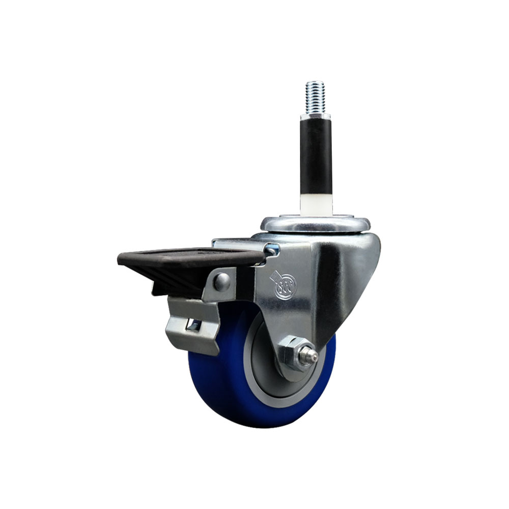 Polyurethane Expanding Stem Swivel Caster with 3 Inch Blue Wheel and 7/8" Stem & Posi Locking Brake - 300 lbs. Capacity Per Caster - Service Caster Brand — photo 1