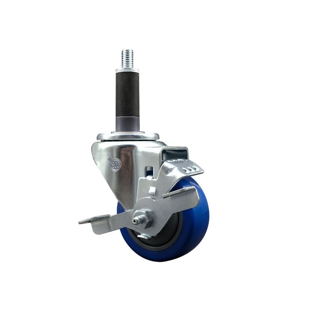 Polyurethane Expanding Stem Swivel Caster with 3 Inch Blue Wheel and 1" Stem & Top Locking Brake - 300 lbs. Capacity Per Caster - Service Caster Brand — photo 1