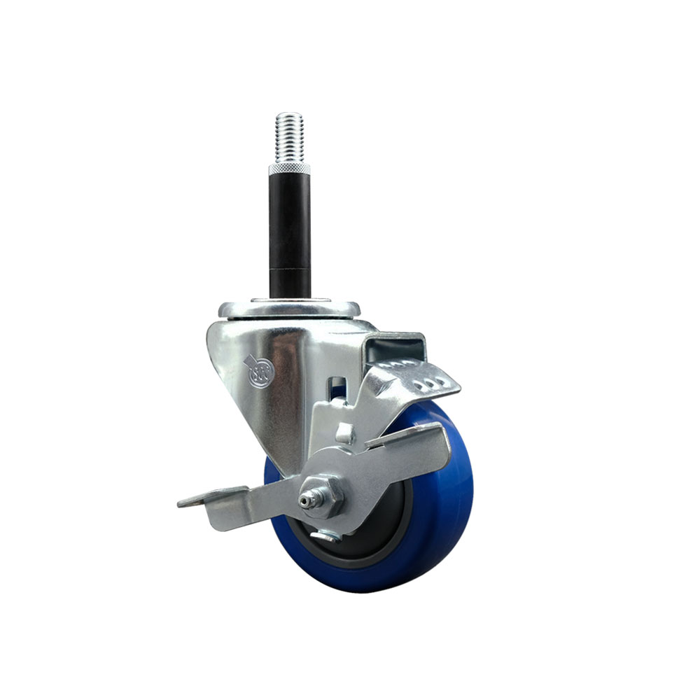 Polyurethane Expanding Stem Swivel Caster with 3 Inch Blue Wheel and 3/4" Stem & Top Locking Brake - 300 lbs. Capacity Per Caster - Service Caster Brand — photo 1