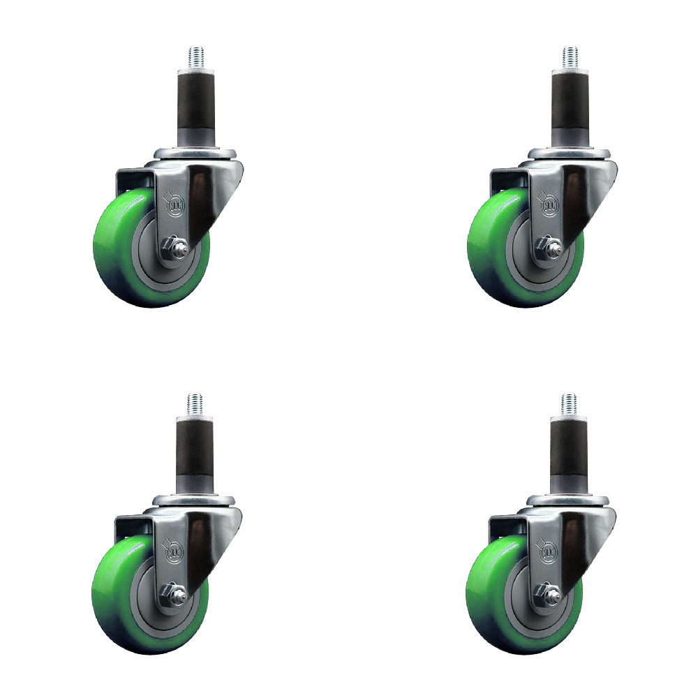 Stainless Steel Polyurethane Swivel Expanding Stem Caster Set of 4 with 3 Inch Green Wheels and 1-1/4" Stems - Includes 4 Swivel - 300 lbs. Capacity Per Caster - Service Caster Brand — photo 1