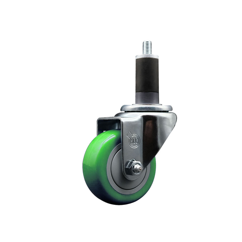 Polyurethane Expanding Stem Swivel Caster with 3 Inch Green Wheel and 1-1/4" Stem - 300 lbs. Capacity Per Caster - Service Caster Brand — photo 1