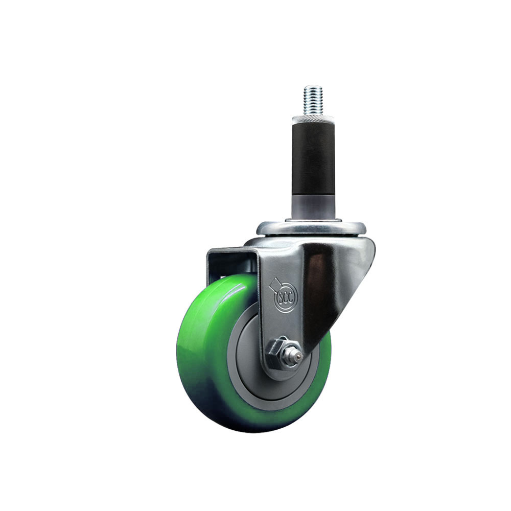Polyurethane Expanding Stem Swivel Caster with 3 Inch Green Wheel and 1-1/8" Stem - 300 lbs. Capacity Per Caster - Service Caster Brand — photo 1