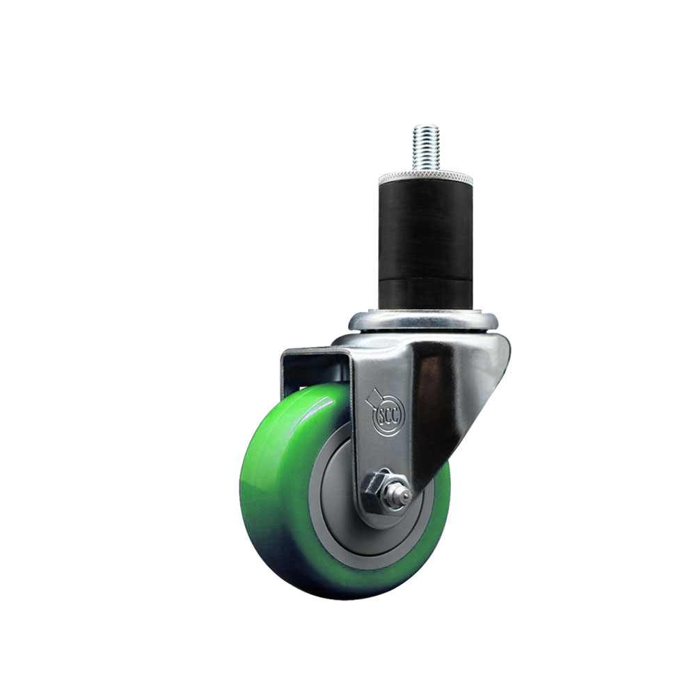 Polyurethane Expanding Stem Swivel Caster with 3 Inch Green Wheel and 1-3/4" Stem - 300 lbs. Capacity Per Caster - Service Caster Brand — photo 1