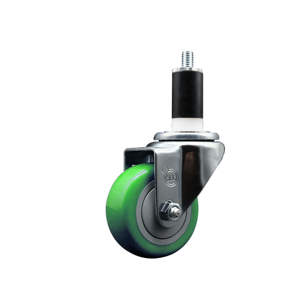 Polyurethane Expanding Stem Swivel Caster with 3 Inch Green Wheel and 1-3/8" Stem - 300 lbs. Capacity Per Caster - Service Caster Brand — photo 1