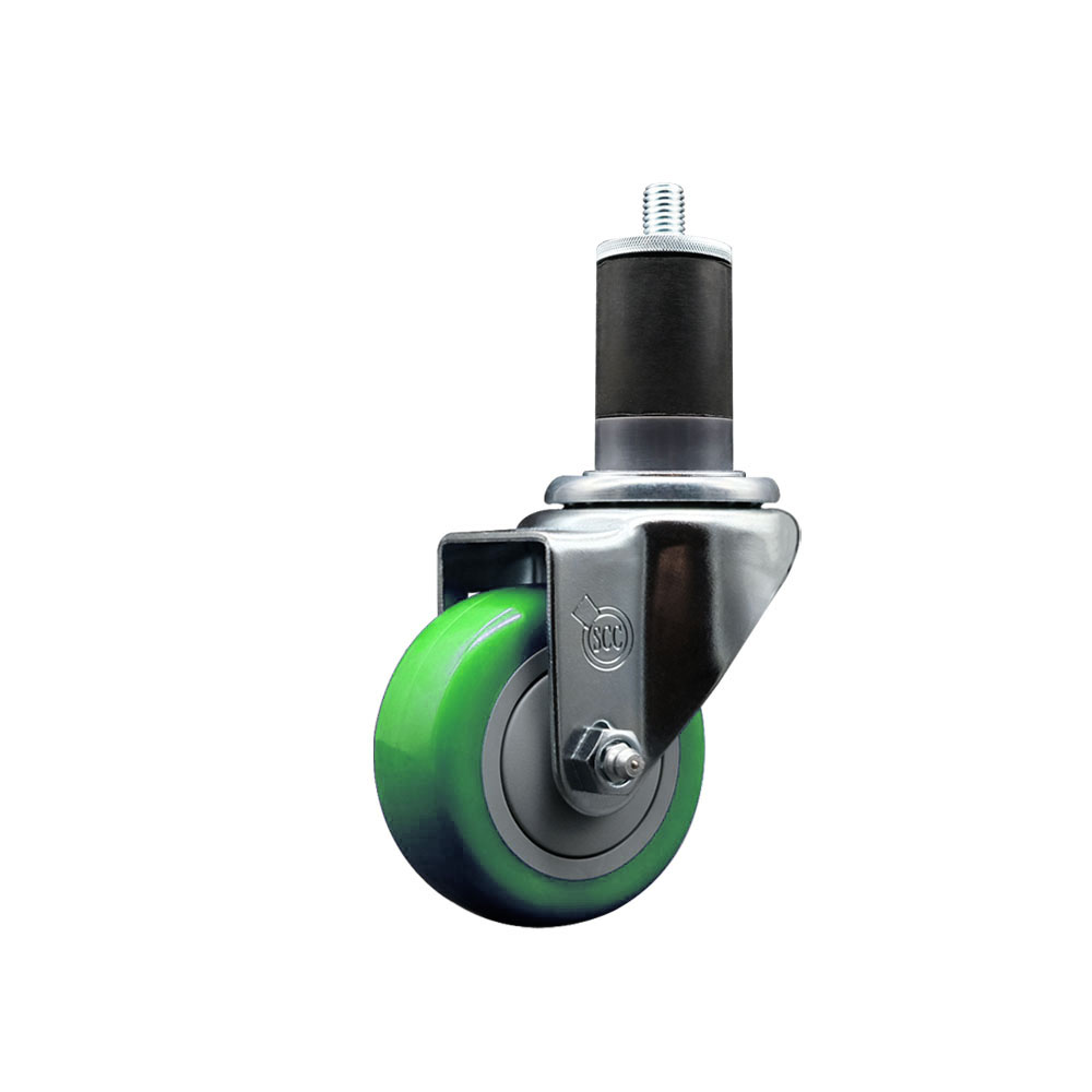 Stainless Steel Polyurethane Expanding Stem Swivel Caster with 3 Inch Green Wheel and 1-5/8" Stem - 300 lbs. Capacity Per Caster - Service Caster Brand — photo 1