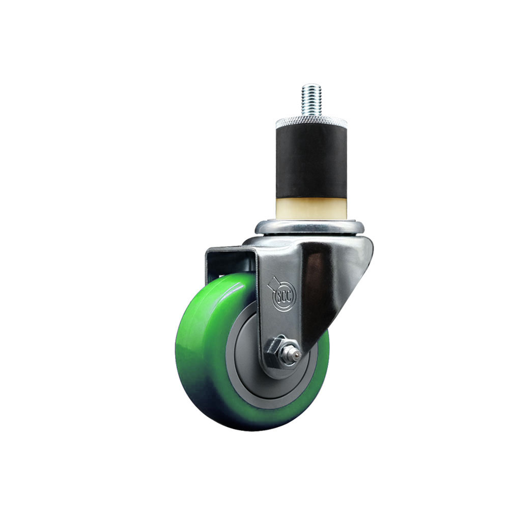 Stainless Steel Polyurethane Expanding Stem Swivel Caster with 3 Inch Green Wheel and 1-7/8" Stem - 300 lbs. Capacity Per Caster - Service Caster Brand — photo 1