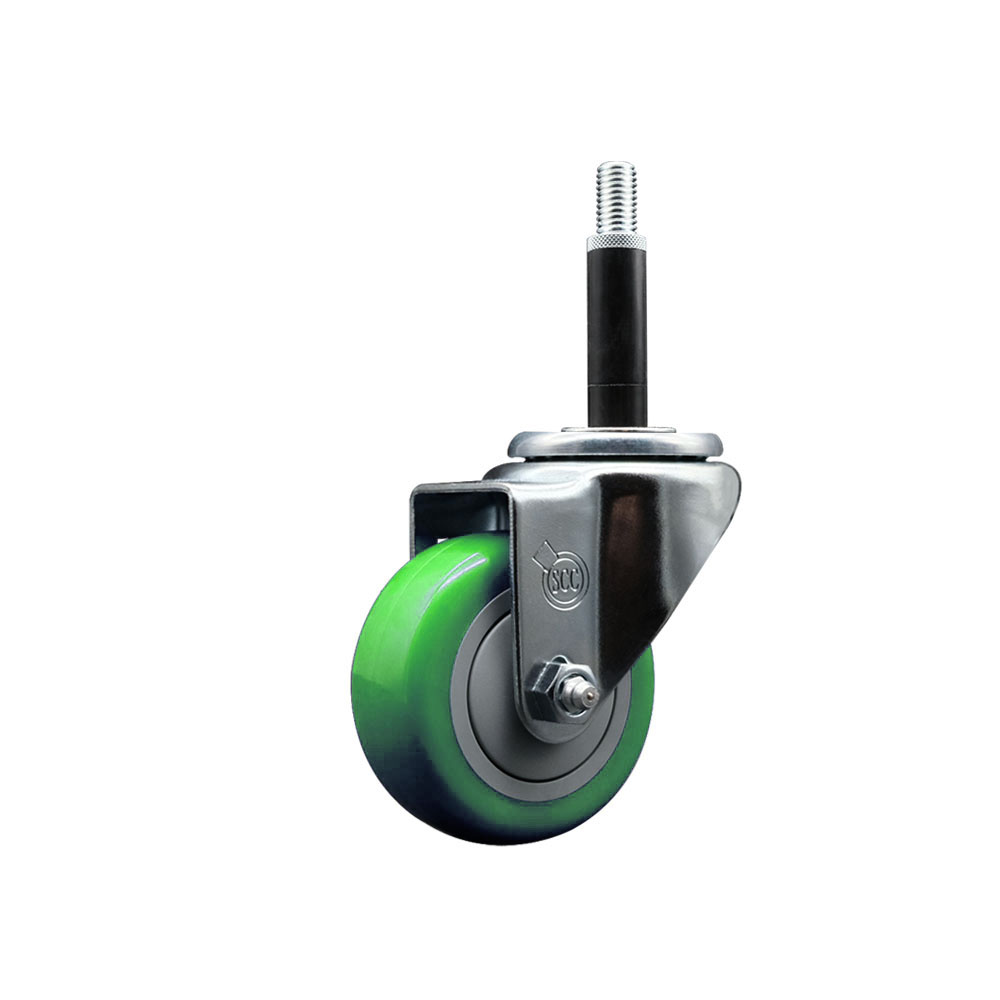 Polyurethane Expanding Stem Swivel Caster with 3 Inch Green Wheel and 3/4" Stem - 300 lbs. Capacity Per Caster - Service Caster Brand — photo 1