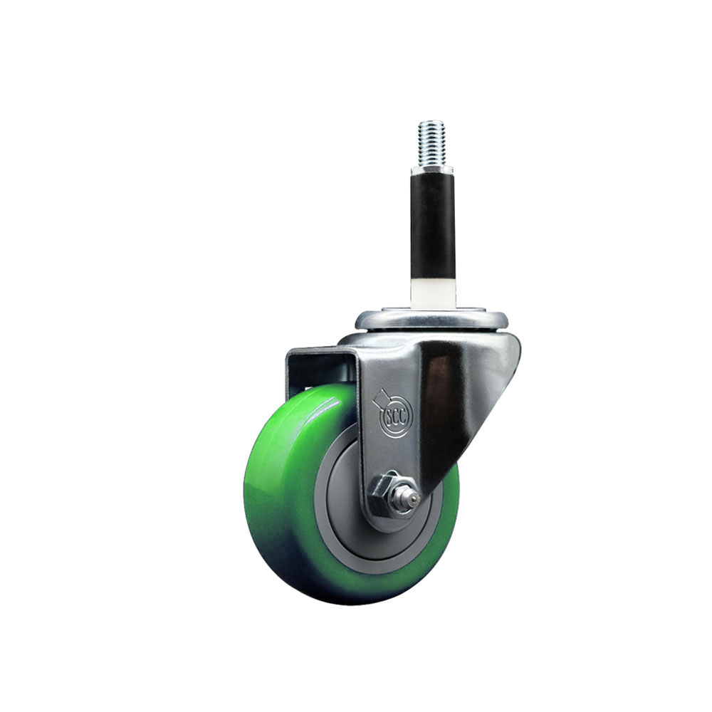 Polyurethane Expanding Stem Swivel Caster with 3 Inch Green Wheel and 7/8" Stem - 300 lbs. Capacity Per Caster - Service Caster Brand — photo 1