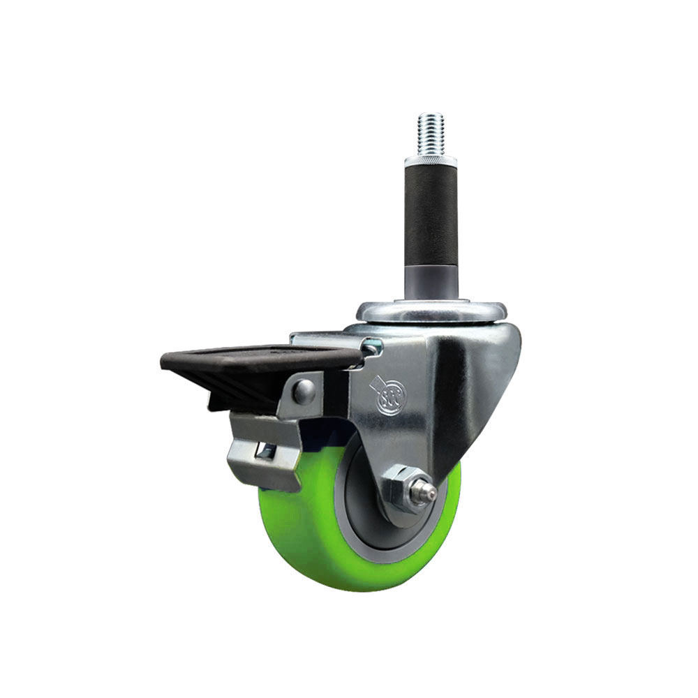 Polyurethane Expanding Stem Swivel Caster with 3 Inch Green Wheel and 1" Stem & Posi Locking Brake - 300 lbs. Capacity Per Caster - Service Caster Brand — photo 1