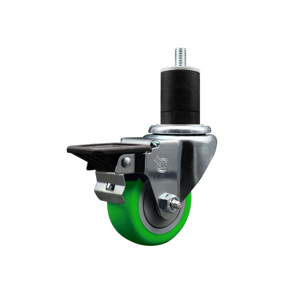 Polyurethane Expanding Stem Swivel Caster with 3 Inch Green Wheel and 1-3/4" Stem & Posi Locking Brake - 300 lbs. Capacity Per Caster - Service Caster Brand — photo 1
