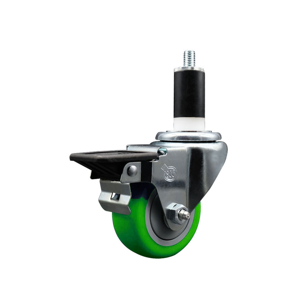 Polyurethane Expanding Stem Swivel Caster with 3 Inch Green Wheel and 1-3/8" Stem & Posi Locking Brake - 300 lbs. Capacity Per Caster - Service Caster Brand — photo 1