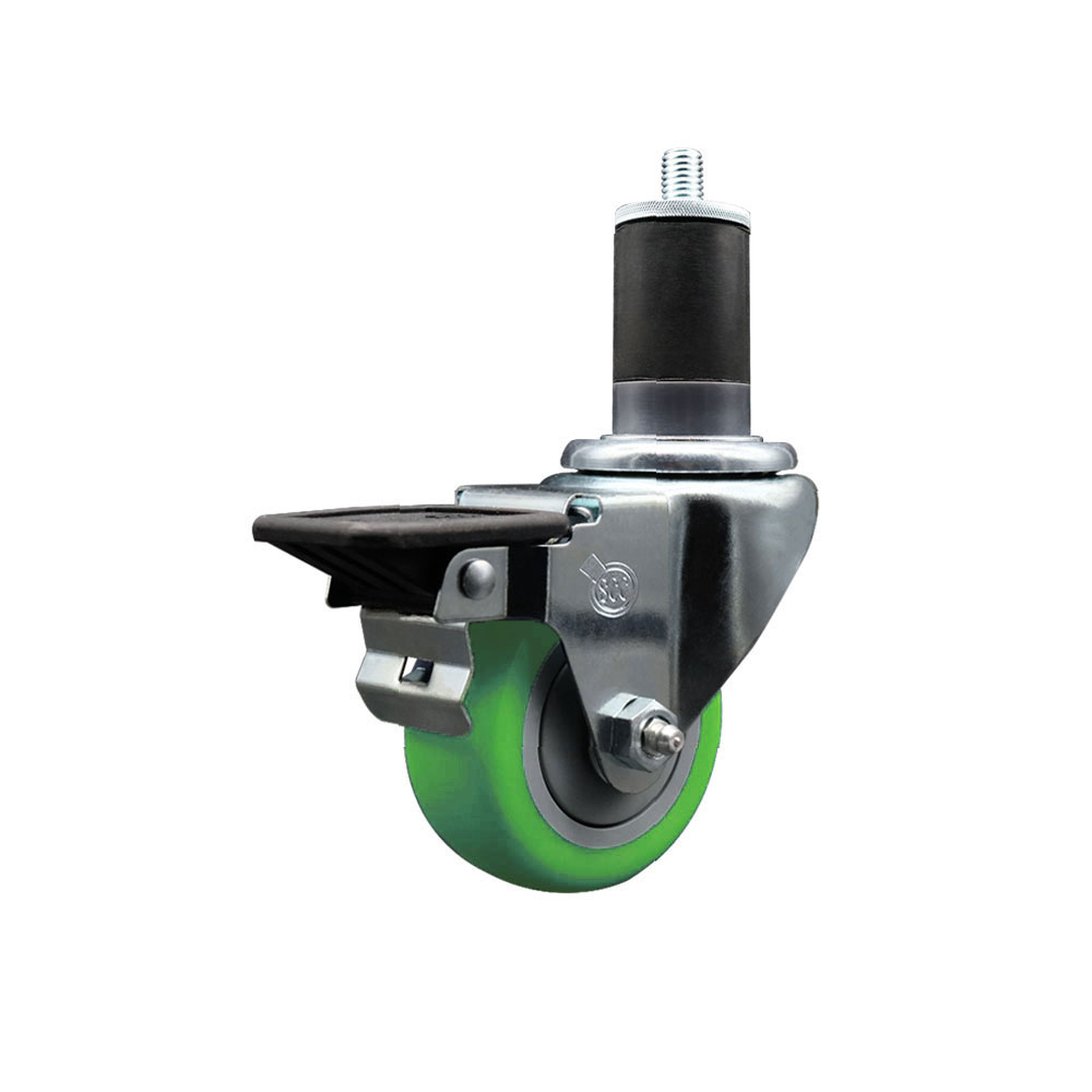 Polyurethane Expanding Stem Swivel Caster with 3 Inch Green Wheel and 1-5/8" Stem & Posi Locking Brake - 300 lbs. Capacity Per Caster - Service Caster Brand — photo 1