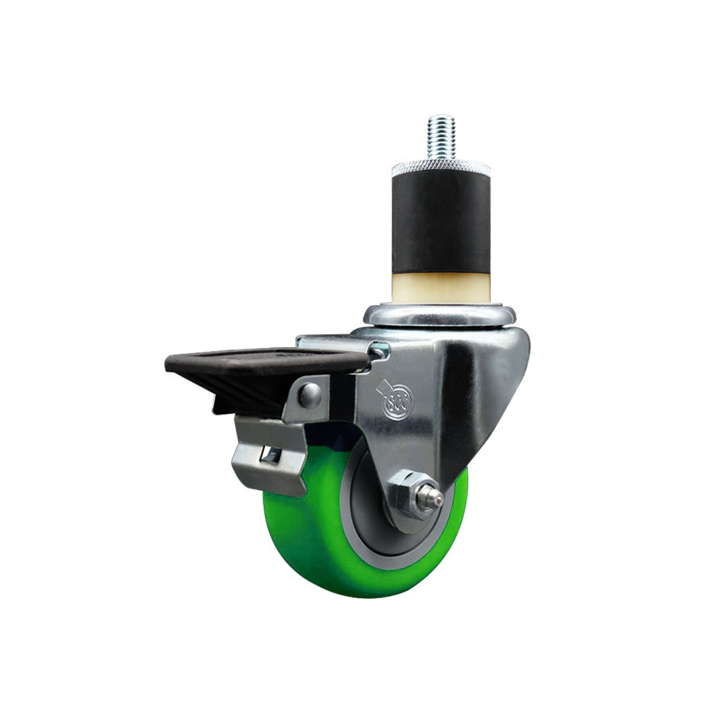 Polyurethane Expanding Stem Swivel Caster with 3 Inch Green Wheel and 1-7/8" Stem & Posi Locking Brake - 300 lbs. Capacity Per Caster - Service Caster Brand — photo 1