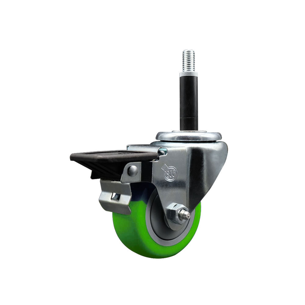 Polyurethane Expanding Stem Swivel Caster with 3 Inch Green Wheel and 3/4" Stem & Posi Locking Brake - 300 lbs. Capacity Per Caster - Service Caster Brand — photo 1