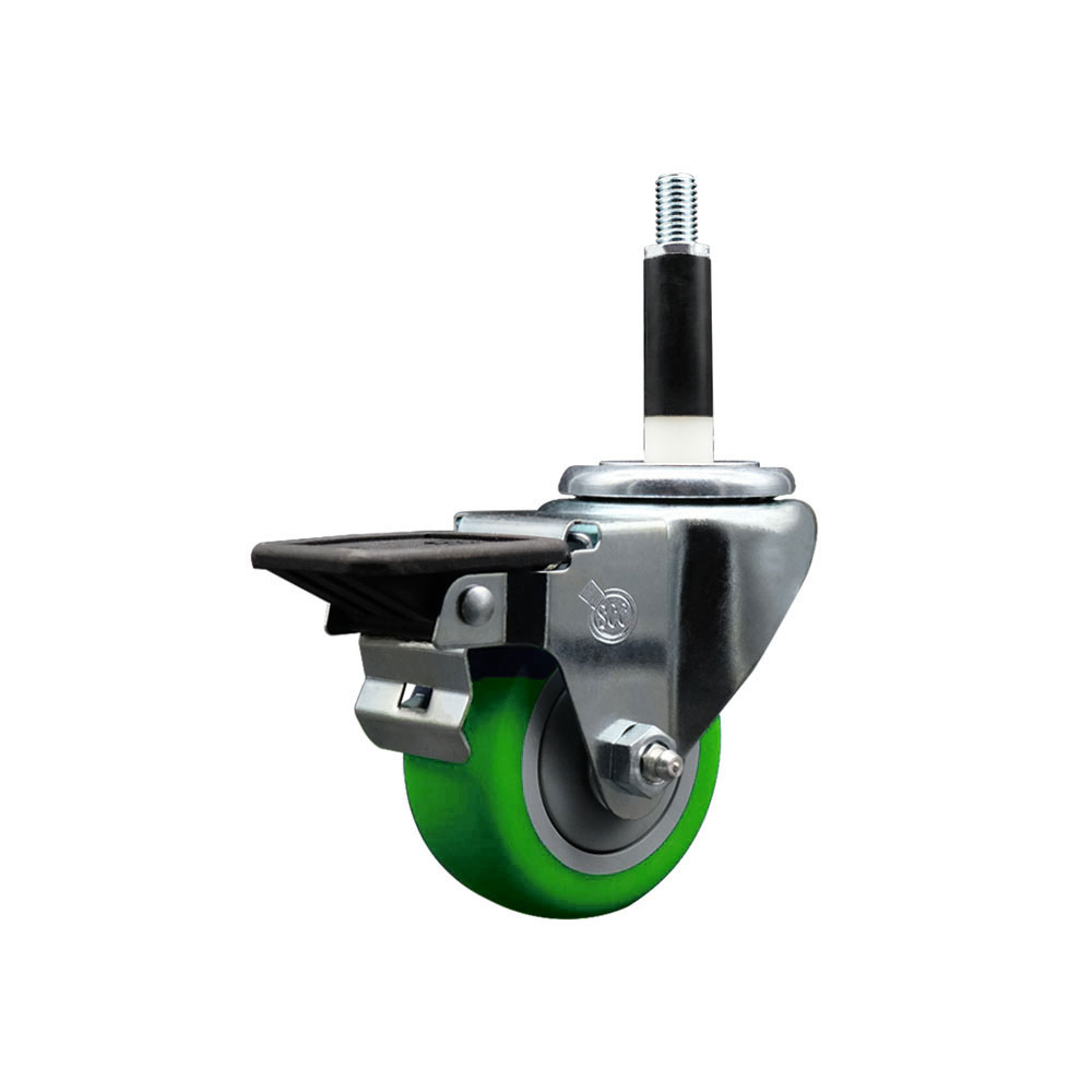Polyurethane Expanding Stem Swivel Caster with 3 Inch Green Wheel and 7/8" Stem & Posi Locking Brake - 300 lbs. Capacity Per Caster - Service Caster Brand — photo 1