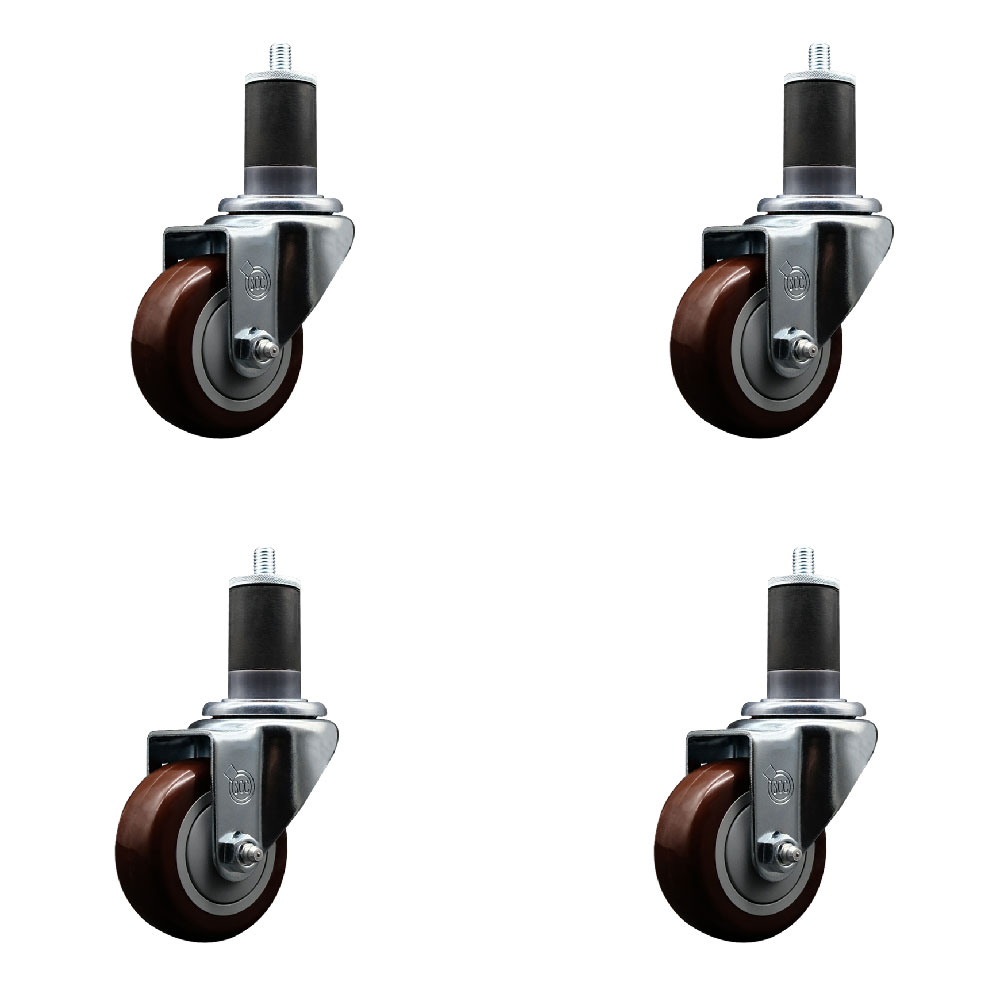 Polyurethane Swivel Expanding Stem Caster Set of 4 with 3 Inch Maroon Wheels and 1-5/8" Stems - 300 lbs. Capacity Per Caster - Service Caster Brand — photo 1