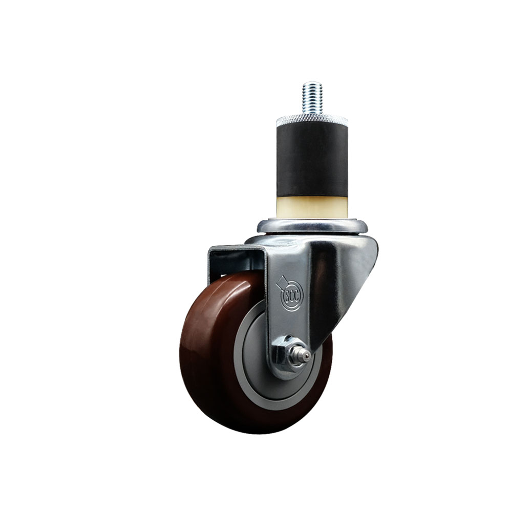 Stainless Steel Polyurethane Expanding Stem Swivel Caster with 3 Inch Maroon Wheel and 1-7/8" Stem - 300 lbs. Capacity Per Caster - Service Caster Brand — photo 1
