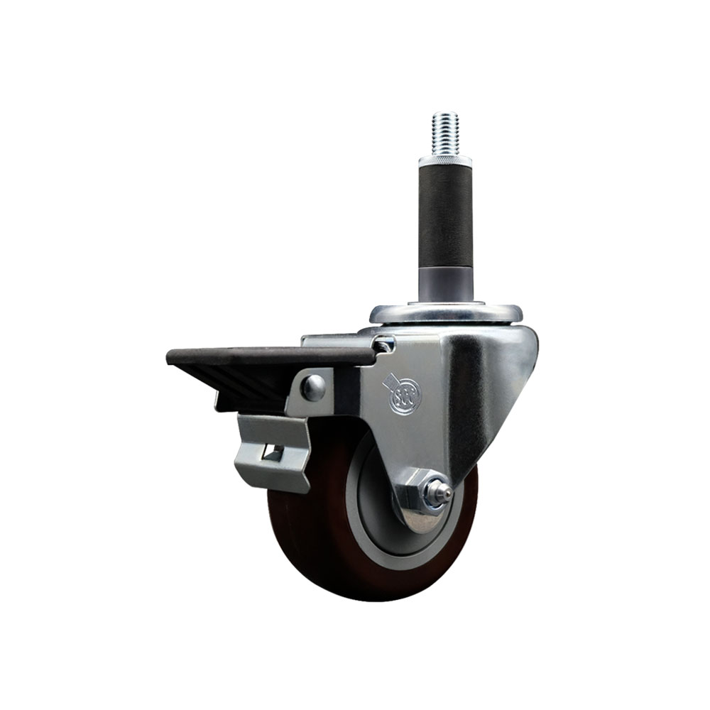 Polyurethane Expanding Stem Swivel Caster with 3 Inch Maroon Wheel and 1" Stem & Posi Locking Brake - 300 lbs. Capacity Per Caster - Service Caster Brand — photo 1