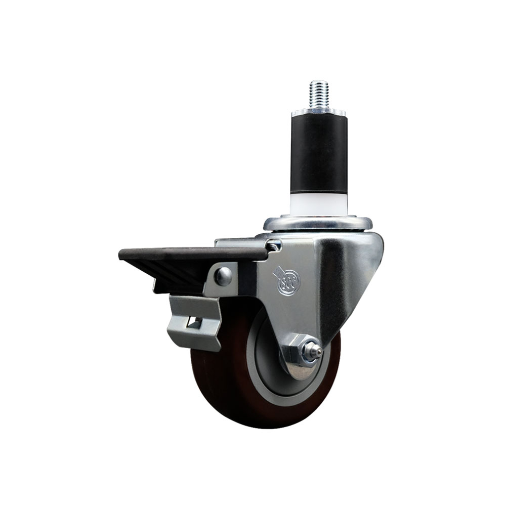 Polyurethane Swivel Expanding Stem Caster with 3 Inch Maroon Wheel and 1-1/2" Stem & Posi Locking Brake - 300 lbs. Capacity Per Caster - Service Caster Brand — photo 1