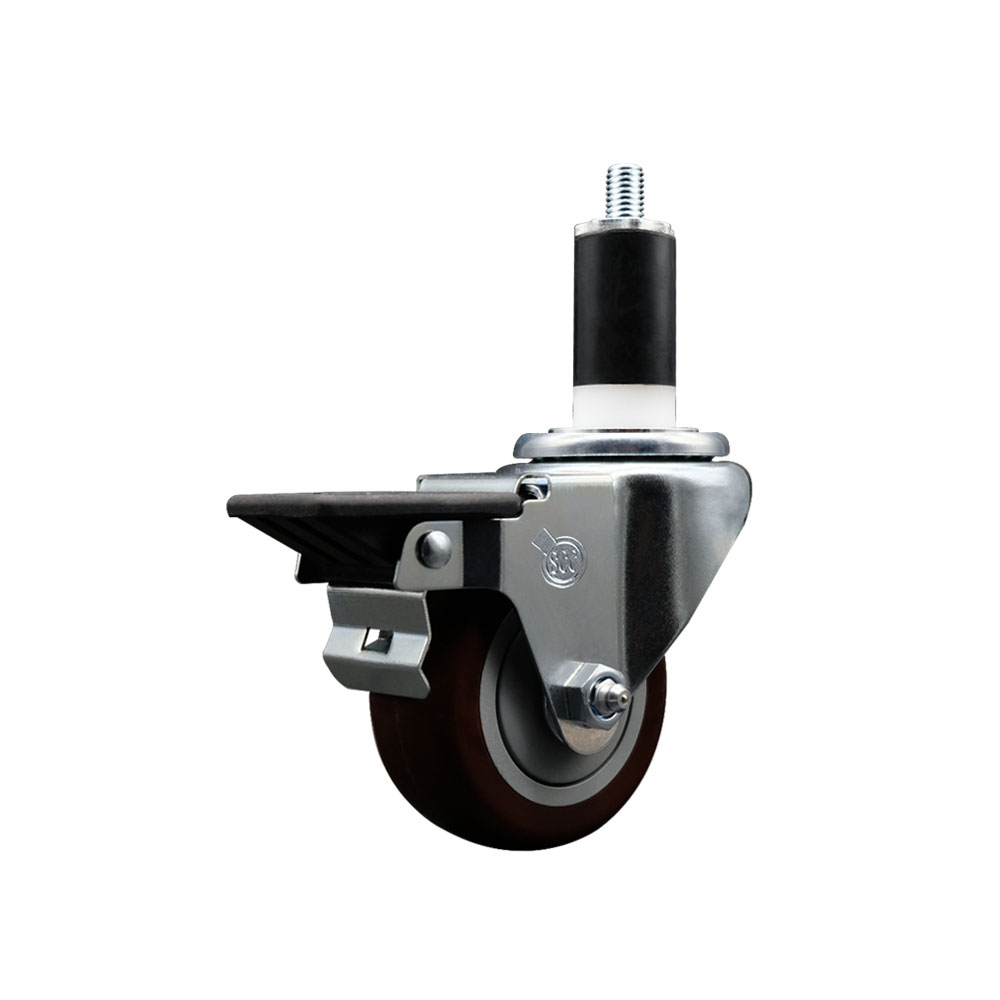 Polyurethane Expanding Stem Swivel Caster with 3 Inch Maroon Wheel and 1-3/8" Stem & Posi Locking Brake - 300 lbs. Capacity Per Caster - Service Caster Brand — photo 1