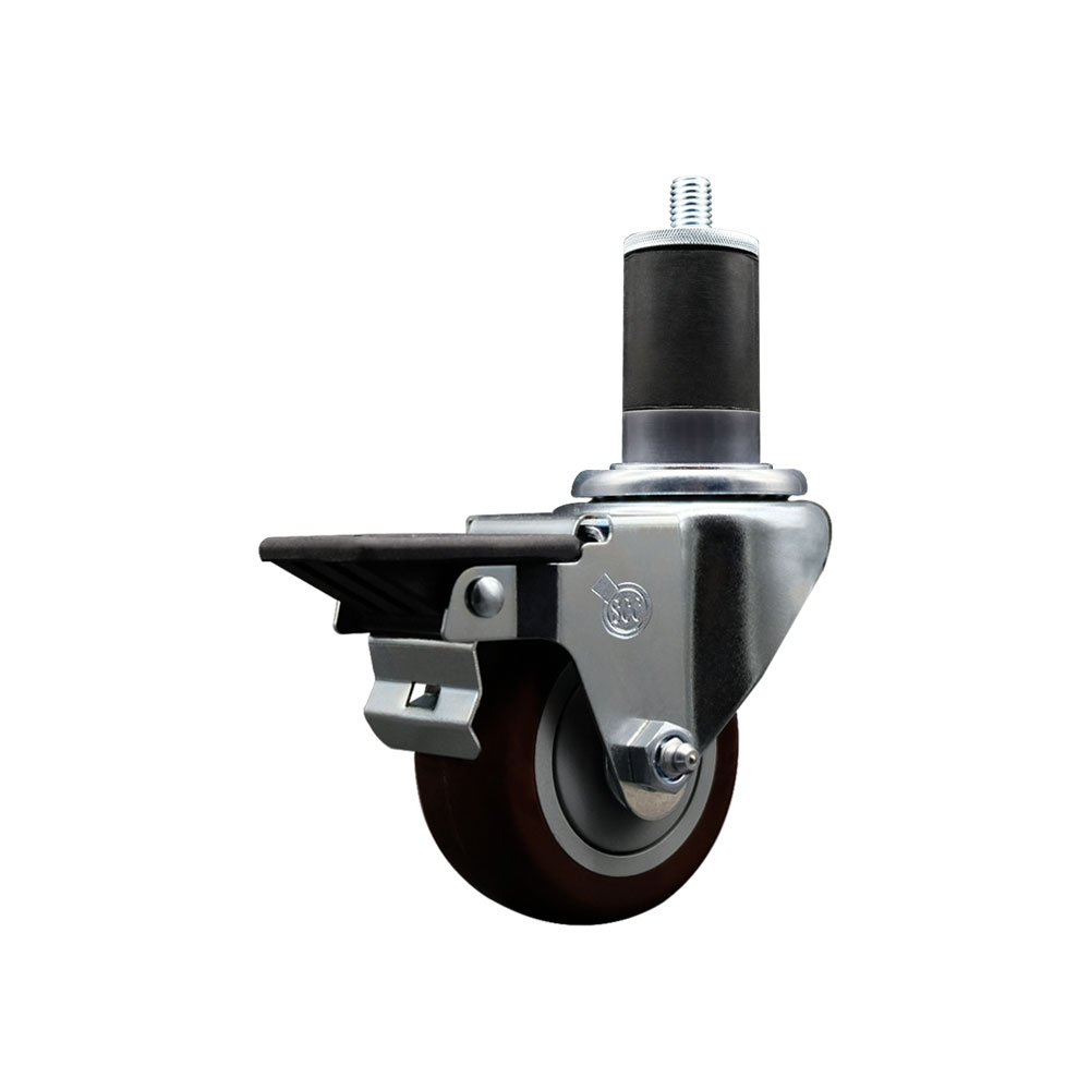 Polyurethane Expanding Stem Swivel Caster with 3 Inch Maroon Wheel and 1-5/8" Stem & Posi Locking Brake - 300 lbs. Capacity Per Caster - Service Caster Brand — photo 1