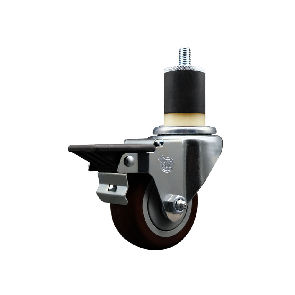 Polyurethane Expanding Stem Swivel Caster with 3 Inch Maroon Wheel and 1-7/8" Stem & Posi Locking Brake - 300 lbs. Capacity Per Caster - Service Caster Brand — photo 1