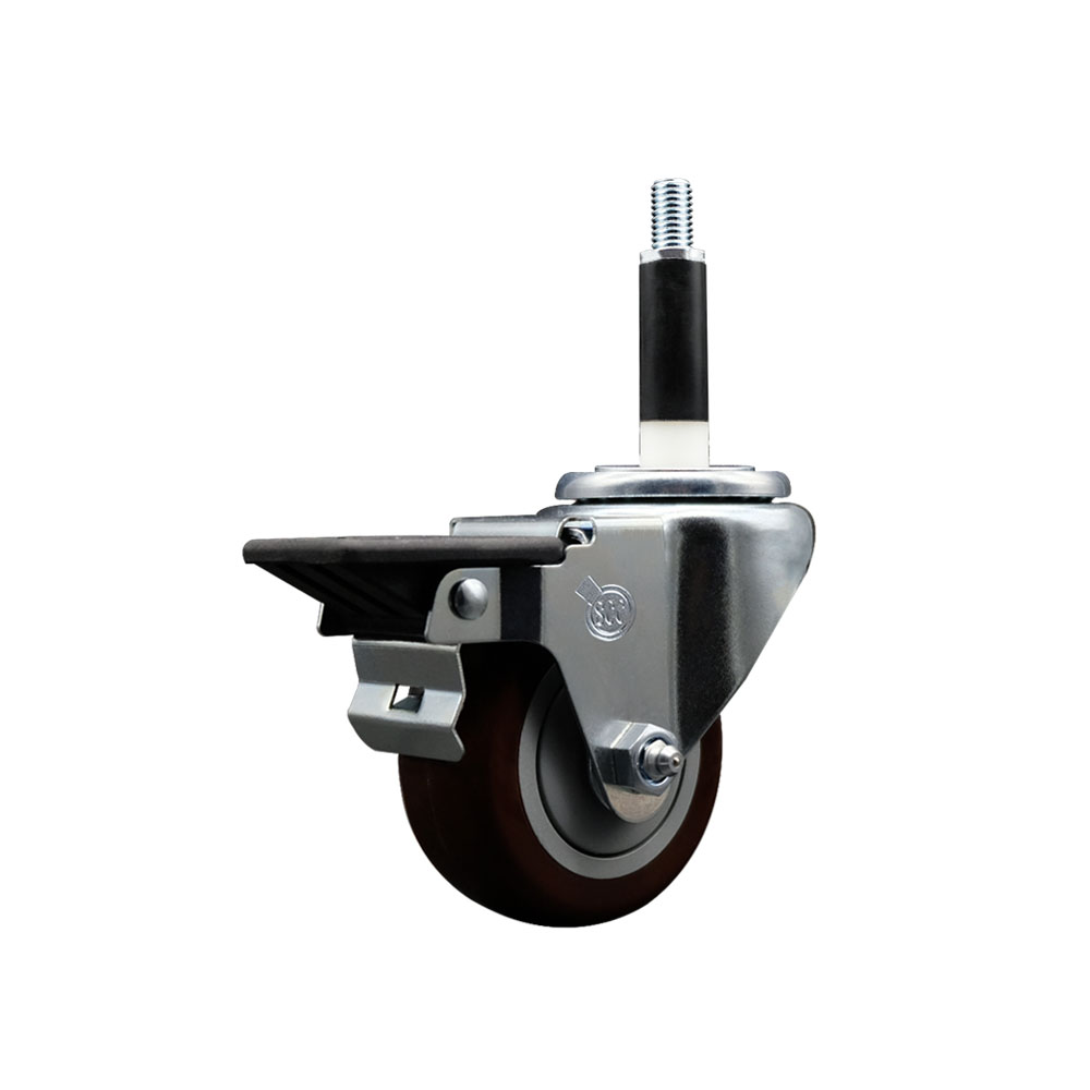 Polyurethane Expanding Stem Swivel Caster with 3 Inch Maroon Wheel and 3/4" Stem & Posi Locking Brake - 300 lbs. Capacity Per Caster - Service Caster Brand — photo 1