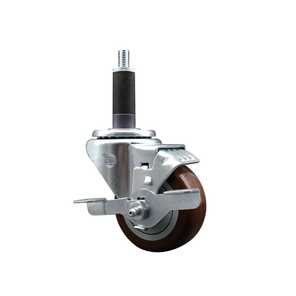 Polyurethane Expanding Stem Swivel Caster with 3 Inch Maroon Wheel and 1" Stem & Top Locking Brake - 300 lbs. Capacity Per Caster - Service Caster Brand — photo 1