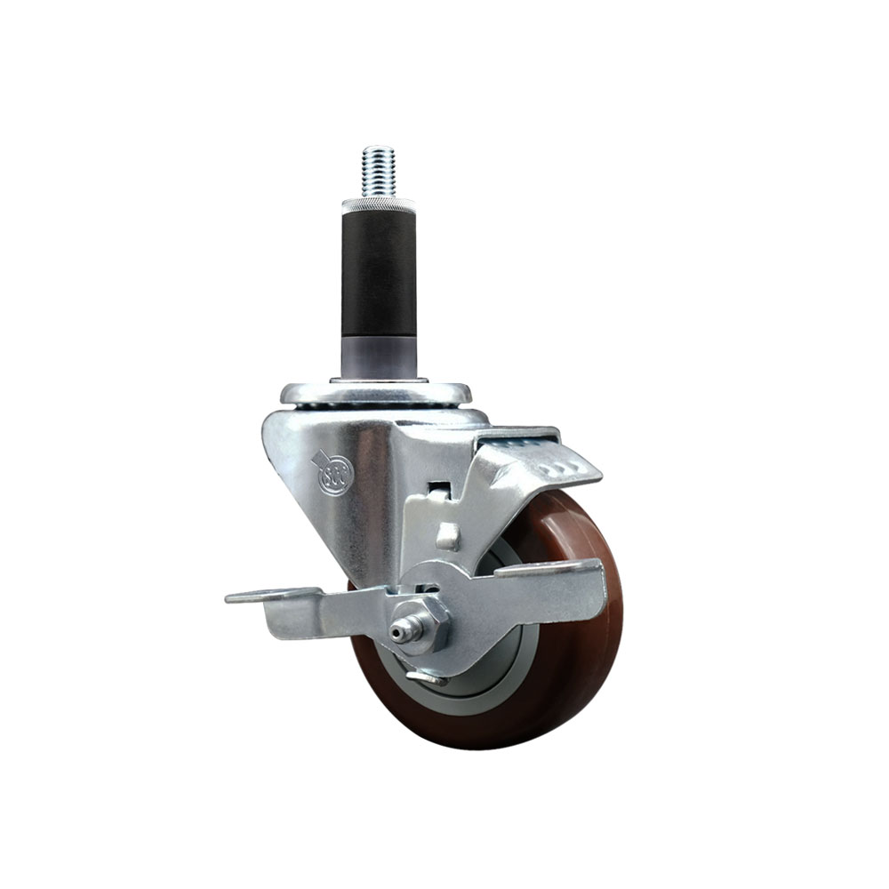 Polyurethane Expanding Stem Swivel Caster with 3 Inch Maroon Wheel and 1-1/8" Stem & Top Locking Brake - 300 lbs. Capacity Per Caster - Service Caster Brand — photo 1