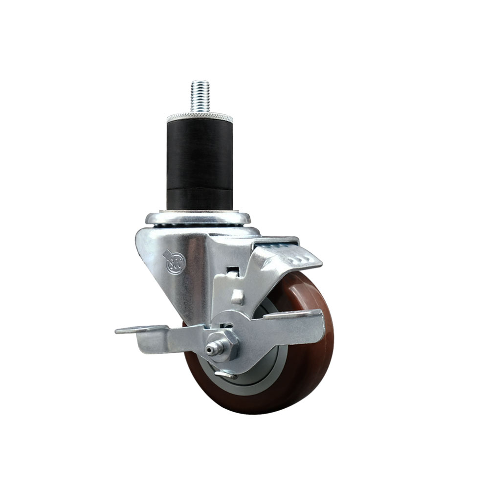 Polyurethane Expanding Stem Swivel Caster with 3 Inch Maroon Wheel and 1-3/4" Stem & Top Locking Brake - 300 lbs. Capacity Per Caster - Service Caster Brand — photo 1