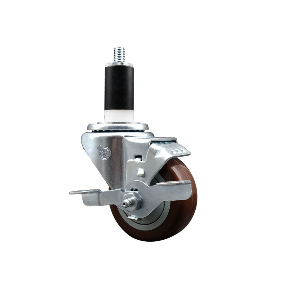 Polyurethane Expanding Stem Swivel Caster with 3 Inch Maroon Wheel and 1-3/8" Stem & Top Locking Brake - 300 lbs. Capacity Per Caster - Service Caster Brand — photo 1